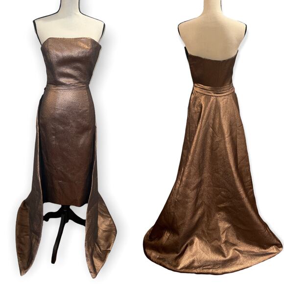 TY LR Dresses & Skirts - TY-LR Metallic Copper Lane Gold Evening Dress Gown NWT Detachable Cape size  XXS